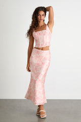 Lynelle Pink Floral Textured Sleeveless Bustier Top
