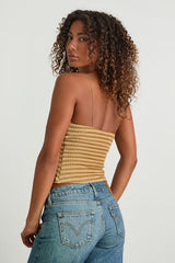 Jimena Light Brown Striped Knit Ruched Cami Top