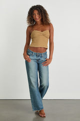 Jimena Light Brown Striped Knit Ruched Cami Top