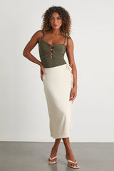 Zaynah Olive Green Tie-Strap Cutout Bodysuit