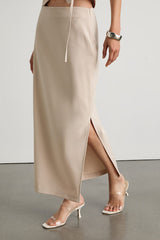 Virginia Beige Low-Rise Midi Skirt
