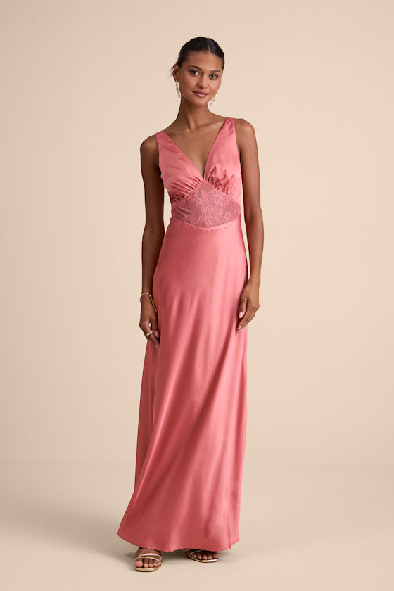 Toulouse Rusty Rose Satin Lace Maxi Dress