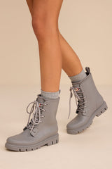 Diana Light Gray Rubber Lace-Up Ankle Rainboots