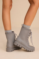 Diana Light Gray Rubber Lace-Up Ankle Rainboots
