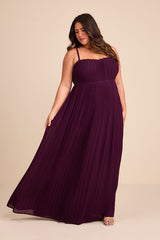 Delina Plum Plisse Chiffon Tie-Back Maxi Dress