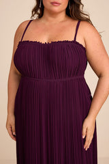 Delina Plum Plisse Chiffon Tie-Back Maxi Dress