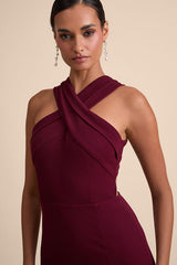 Head to Cocktail Hour Burgundy Halter Neck Maxi Dress