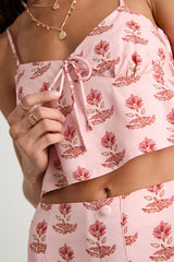 Chel Pink Boho Print Tie-Front Cami Top