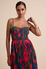 Kinleigh Red Multi Abstract Pleated Bustier Maxi Dress