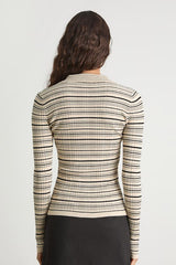 Lucie Cream and Black Striped Button-Up Sweater Top