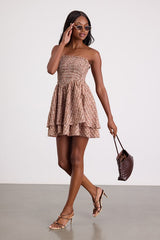 Carson Brown Geometric Print Smocked Mini Dress