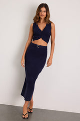 Mariah Navy Ribbed Two-Piece Sweater Midi Dress