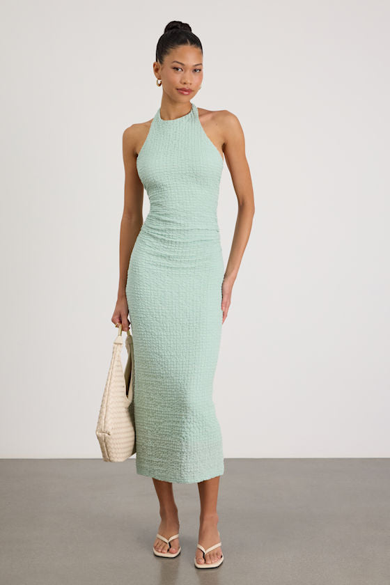 Jodelle Mint Green Textured Halter Midi Dress
