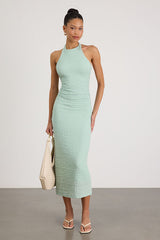 Jodelle Mint Green Textured Halter Midi Dress