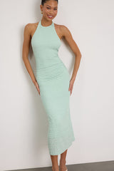 Jodelle Mint Green Textured Halter Midi Dress
