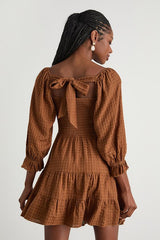 Charming Afternoon Tan Gingham Balloon Sleeve Mini Dress