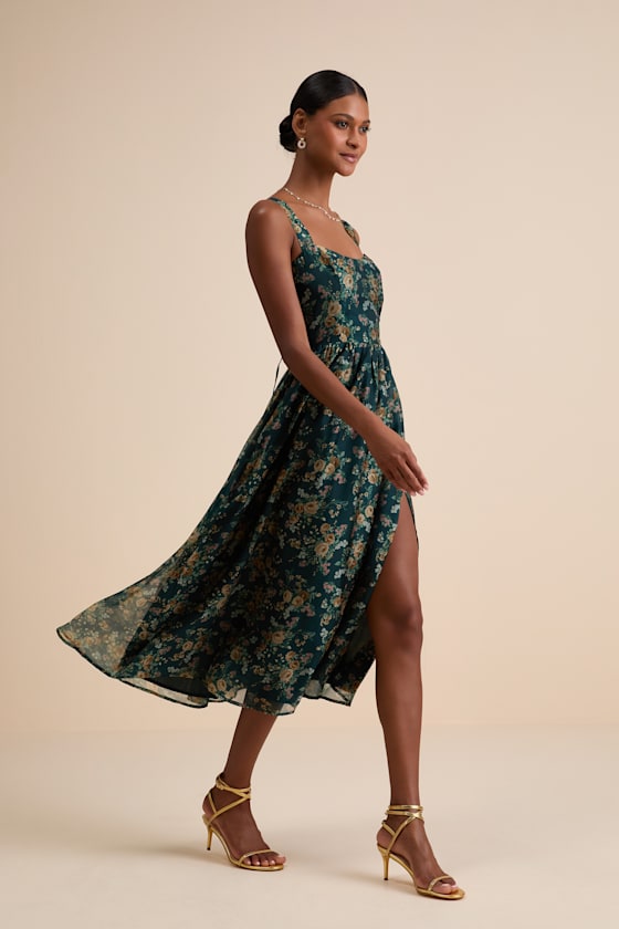 Francesca Dark Teal Floral Sleeveless Midi Dress