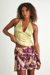 Nakoa Purple Multi Abstract Ruffled Mini Skirt
