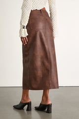 Tamsin Brown Vegan Leather High-Rise Midi Skirt