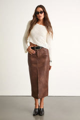 Tamsin Brown Vegan Leather High-Rise Midi Skirt