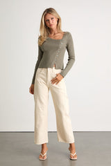 Modern Status Sage Ribbed Asymmetrical Button-Front Sweater Top