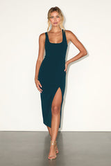 Sultry Elegance Dark Teal Cutout Bodycon Midi Dress