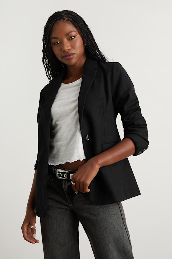 Sophisticated Chic Black Tweed Blazer