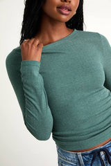 Essential Fit Heather Green Ribbed Knit Long Sleeve Top