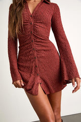 Marcella Rust Red Jacquard Button-Front Mini Dress