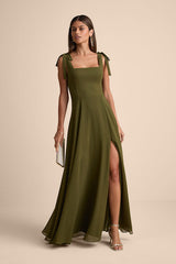 Love Me Forever Olive Green Square Neck Maxi Dress