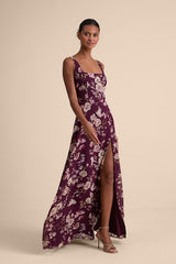 Remarkable Arrival Plum Purple Floral Sleeveless Maxi Dress