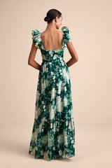 Soiree Perfection Green Floral Ruffled Tiered Maxi Dress