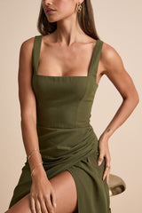 Glamorous Disposition Olive Green Ruched Maxi Dress