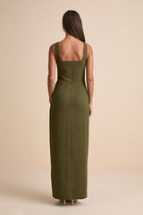 Glamorous Disposition Olive Green Ruched Maxi Dress