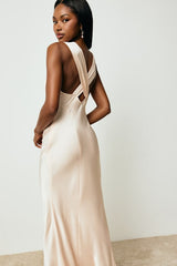 Ellena Blush Satin Slip Midi Dress