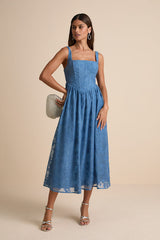 Colwyn Blue Floral Jacquard Bustier Midi Dress
