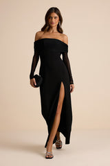 Rafaella Black Backless Off-the-Shoulder Maxi Dress