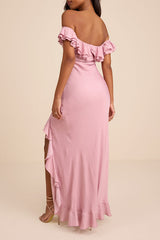 Eloisa Lilac Satin Off-the-Shoulder Maxi Dress