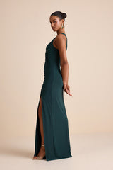 Josie Emerald Green Jersey Knit Ruched Maxi Dress