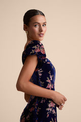 Confidently Impressive Blue Velvet Off-the-Shoulder Maxi Dress