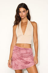 Brianny Pink Rose Print Mini Skirt