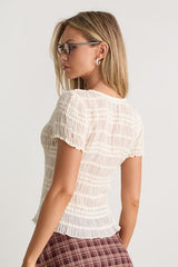 Tatiana Ivory Sheer Textured Button-Front Top