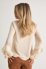 Jess Cream Ruffled Lace Long Sleeve Top