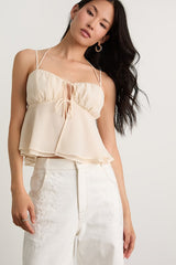 Yasha Cream Tie-Front Babydoll Cami Top