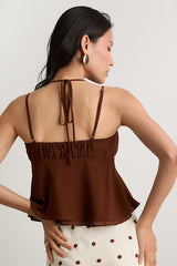 Yasha Brown Tie-Front Babydoll Cami Top