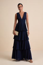 Amazing Evening Navy Blue Tiered Maxi Dress