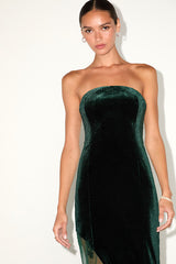 Feeling So Luxe Emerald Velvet Mesh Sequin Strapless Midi Dress