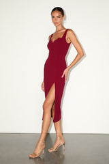 Fabulous Desires Wine Red Scalloped Bodycon Midi Dress