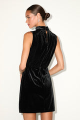 Gorgeous Darling Black Velvet Sleeveless Mock Neck Mini Dress