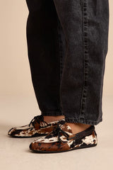 Sag Cow Print Calf Hair Leather Lace-Up Loafers